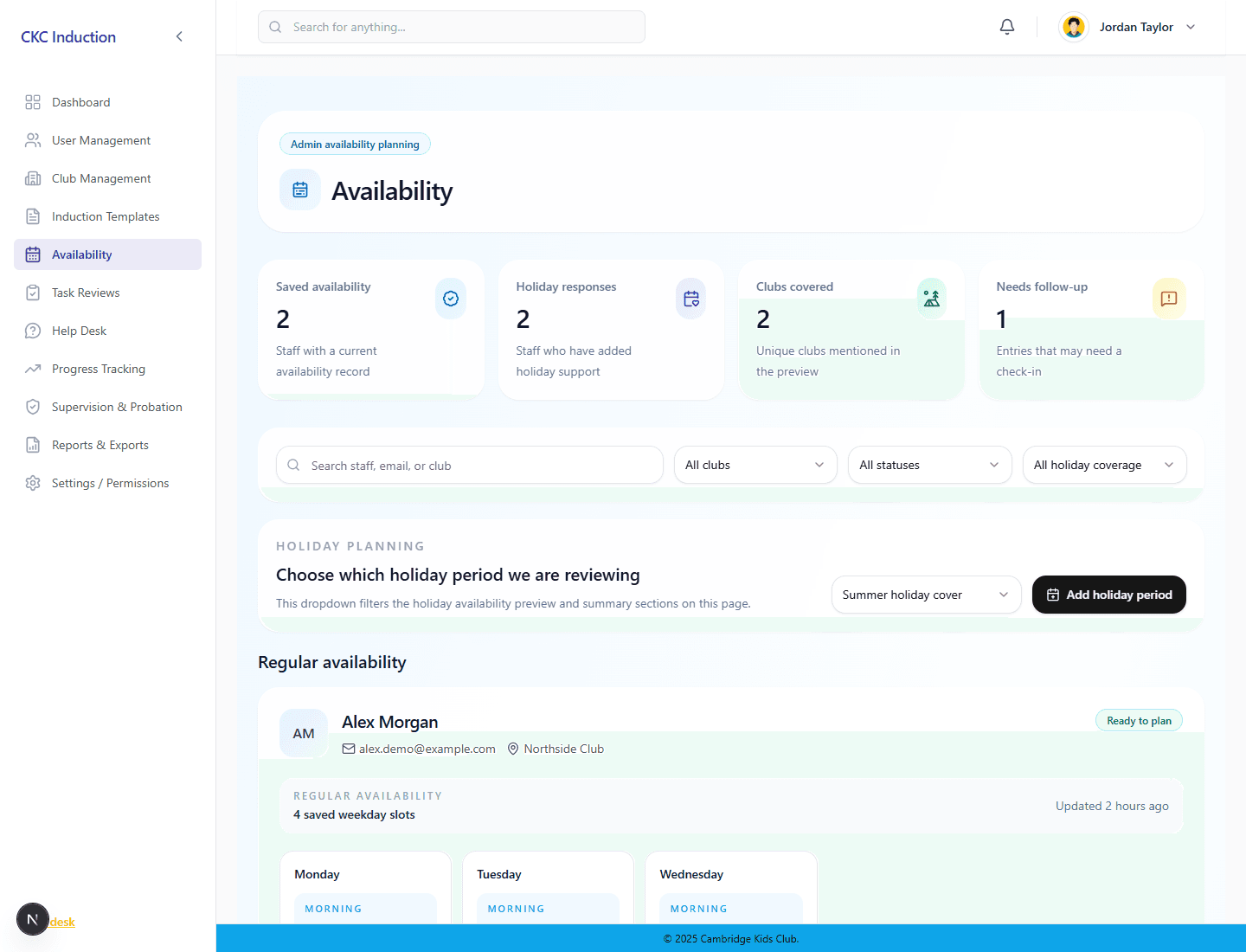 Availability planning sample screenshot.