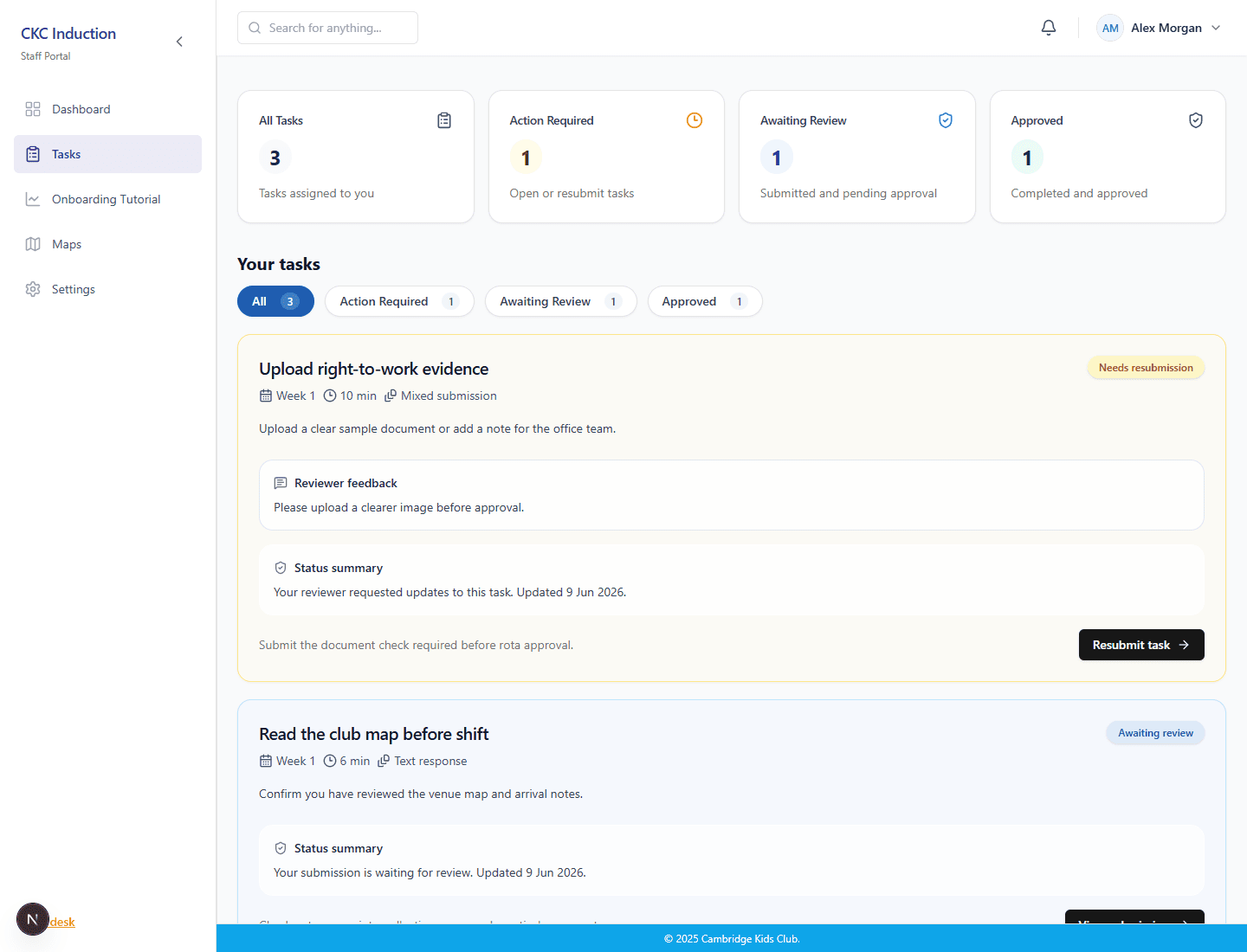 Staff task inbox sample screenshot.